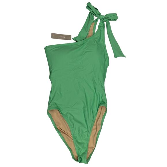 J Crew One Shoulder Swimsuit Womens Size 2 Green Bow Tie Asymmetrical NEW - Picture 1 of 3